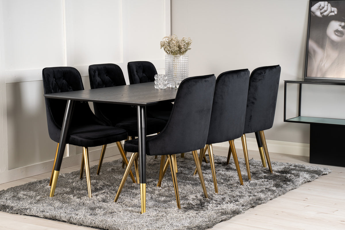 Venture Design Dipp & Velvet Deluxe Rektangulära Matbord 180 x 90 Svart + Matstolar 2-pack Svart