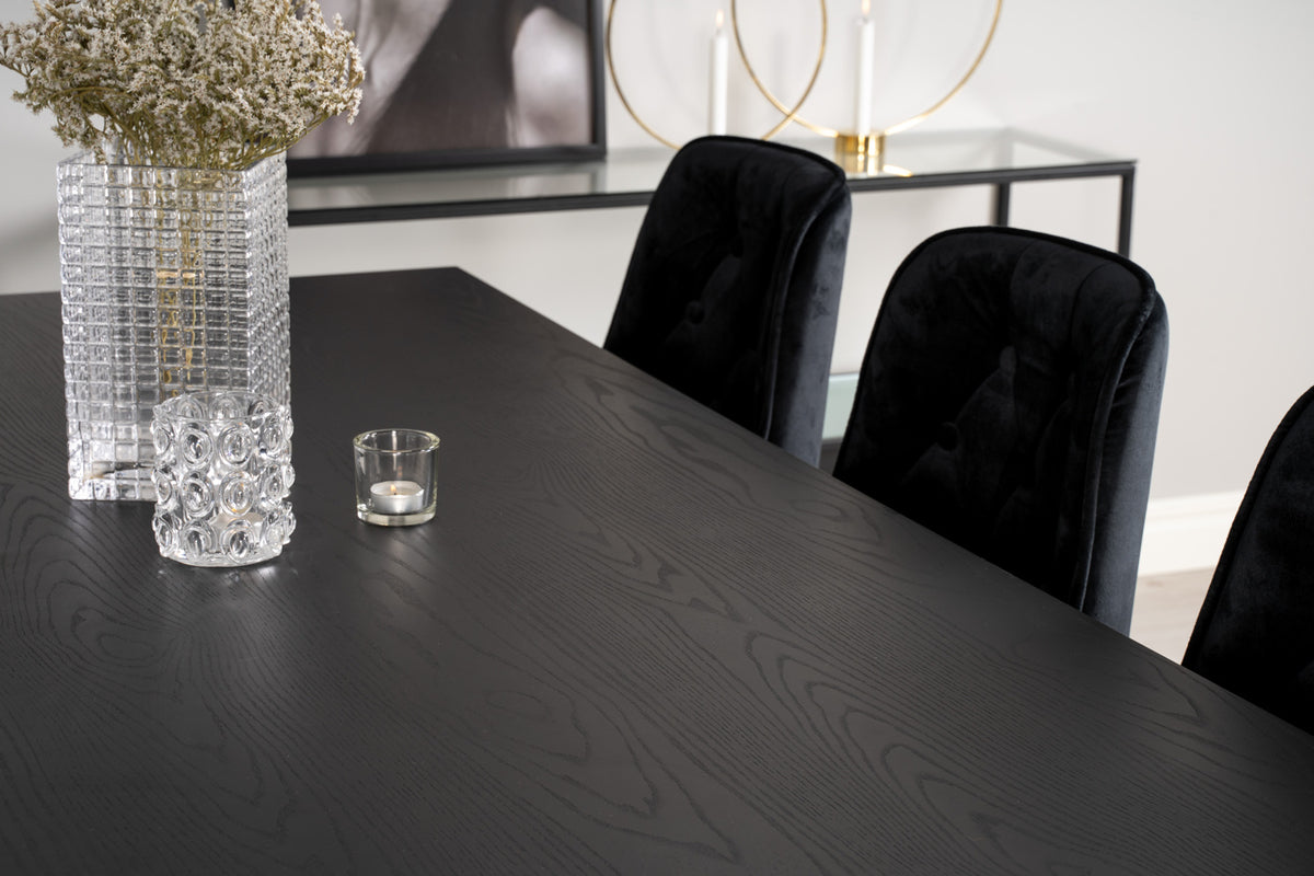 Venture Design Dipp & Velvet Deluxe Rektangulära Matbord 180 x 90 Svart + Matstolar 2-pack Svart