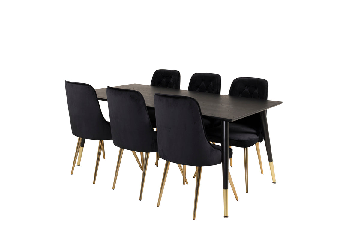 Venture Design Dipp & Velvet Deluxe Rektangulära Matbord 180 x 90 Svart + Matstolar 2-pack Svart