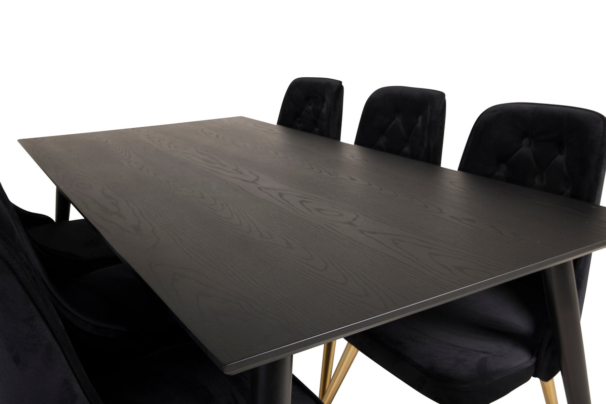 Venture Design Dipp & Velvet Deluxe Rektangulära Matbord 180 x 90 Svart + Matstolar 2-pack Svart
