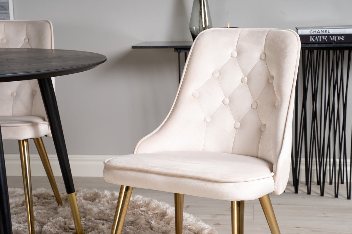 Venture Design Dipp & Velvet Deluxe Runda Matbord ⌀115 Svart + Matstolar 2-pack Beige