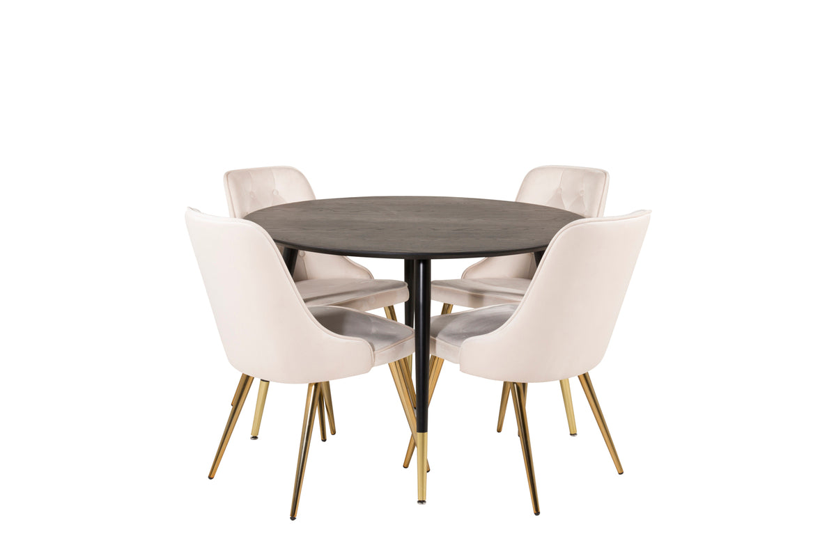 Venture Design Dipp & Velvet Deluxe Runda Matbord ⌀115 Svart + Matstolar 2-pack Beige