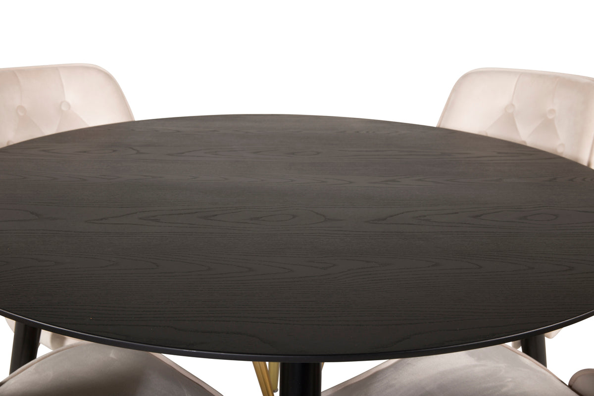 Venture Design Dipp & Velvet Deluxe Runda Matbord ⌀115 Svart + Matstolar 2-pack Beige