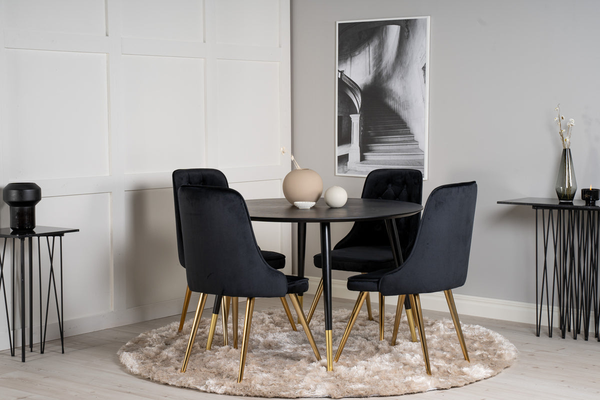 Venture Design Dipp & Velvet Deluxe Runda Matbord ⌀115 Svart + Matstolar 2-pack Svart
