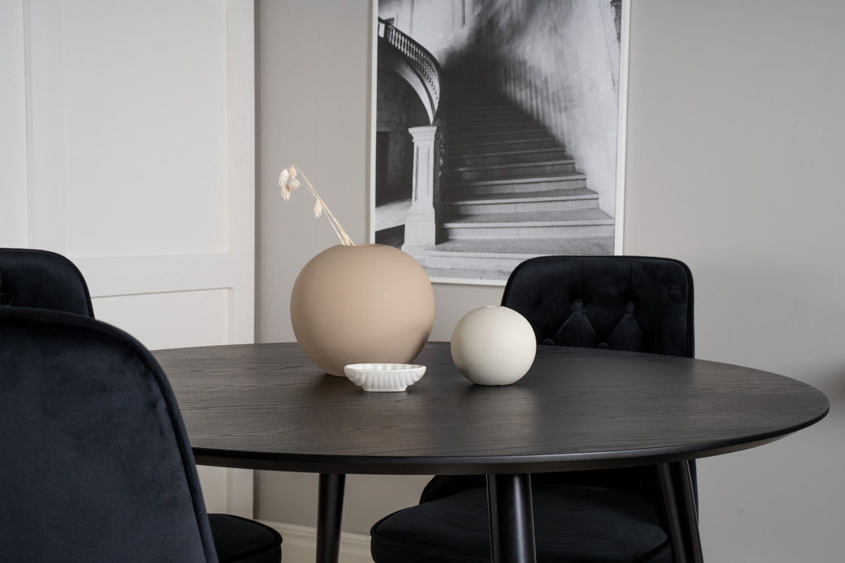 Venture Design Dipp & Velvet Deluxe Runda Matbord ⌀115 Svart + Matstolar 2-pack Svart