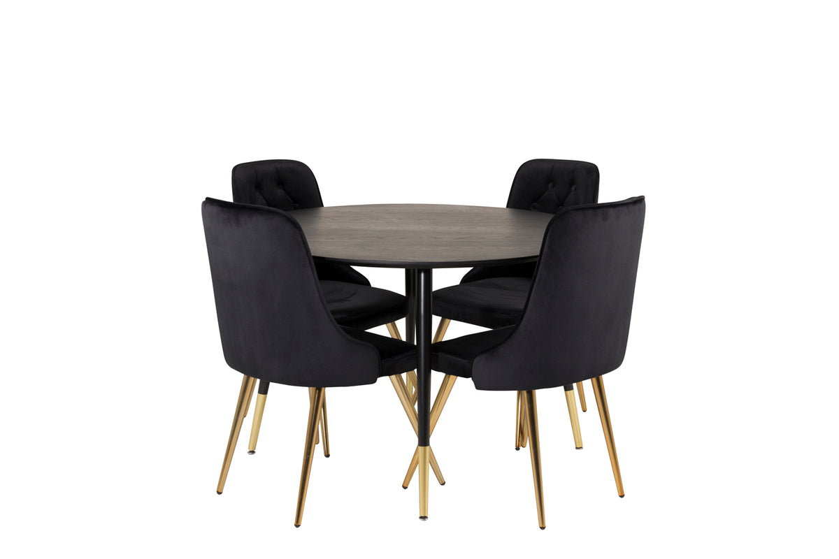 Venture Design Dipp & Velvet Deluxe Runda Matbord ⌀115 Svart + Matstolar 2-pack Svart