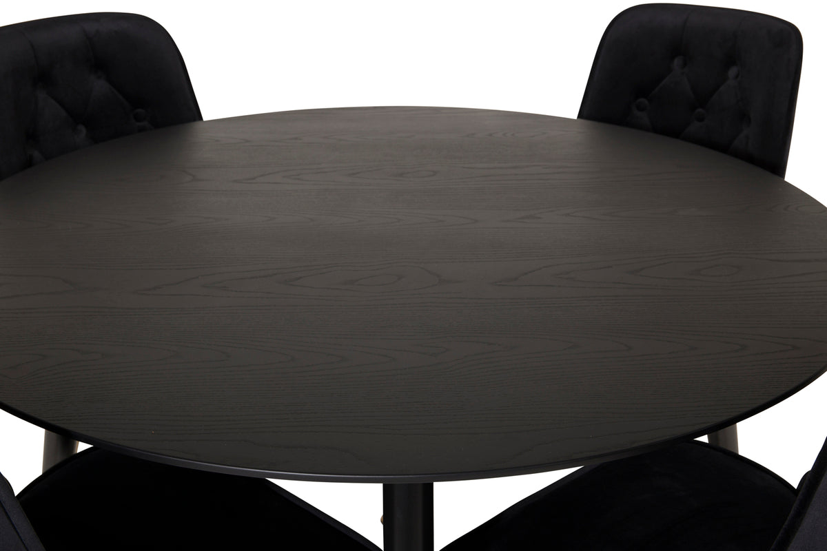 Venture Design Dipp & Velvet Deluxe Runda Matbord ⌀115 Svart + Matstolar 2-pack Svart
