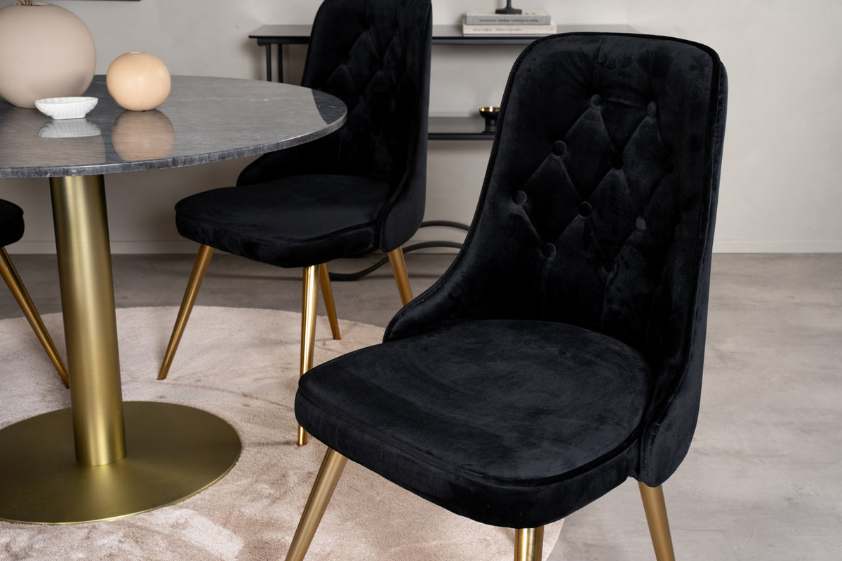 Venture Design Estelle & Velvet Deluxe Matbord ⌀106 + Matstolar Svart