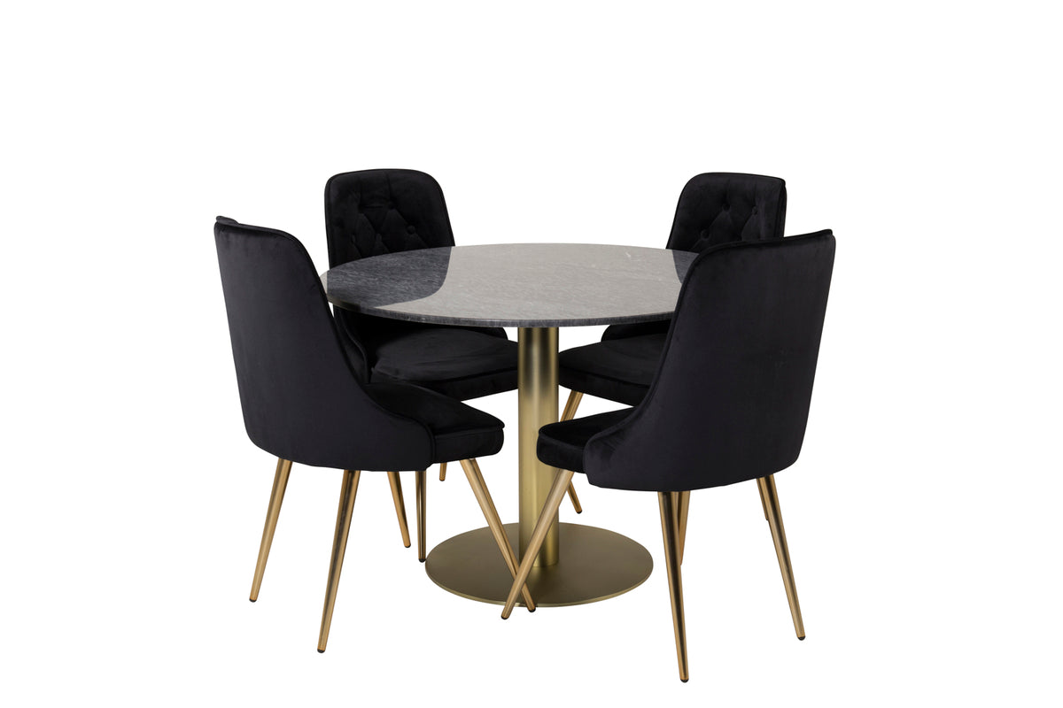 Venture Design Estelle & Velvet Deluxe Matbord ⌀106 + Matstolar Svart