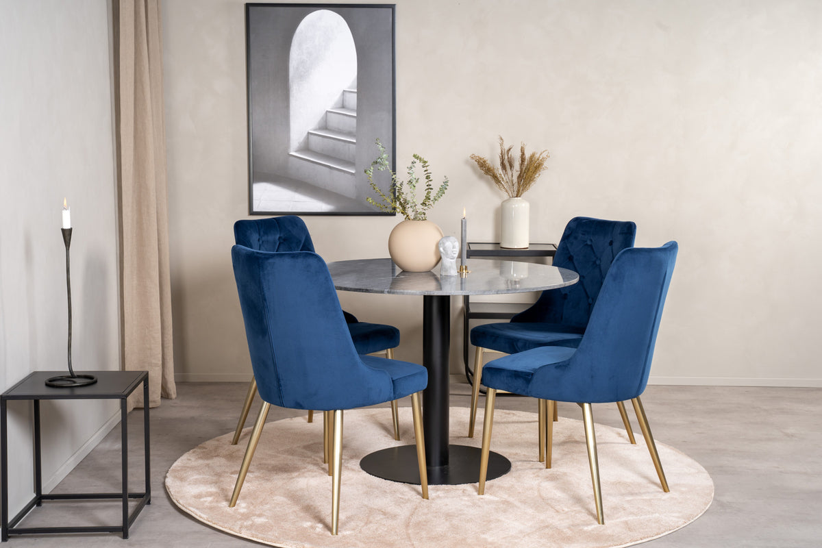 Venture Design Estelle & Velvet Deluxe Runda Matbord ⌀106 Mörkgrå + Matstolar 2-pack Blå