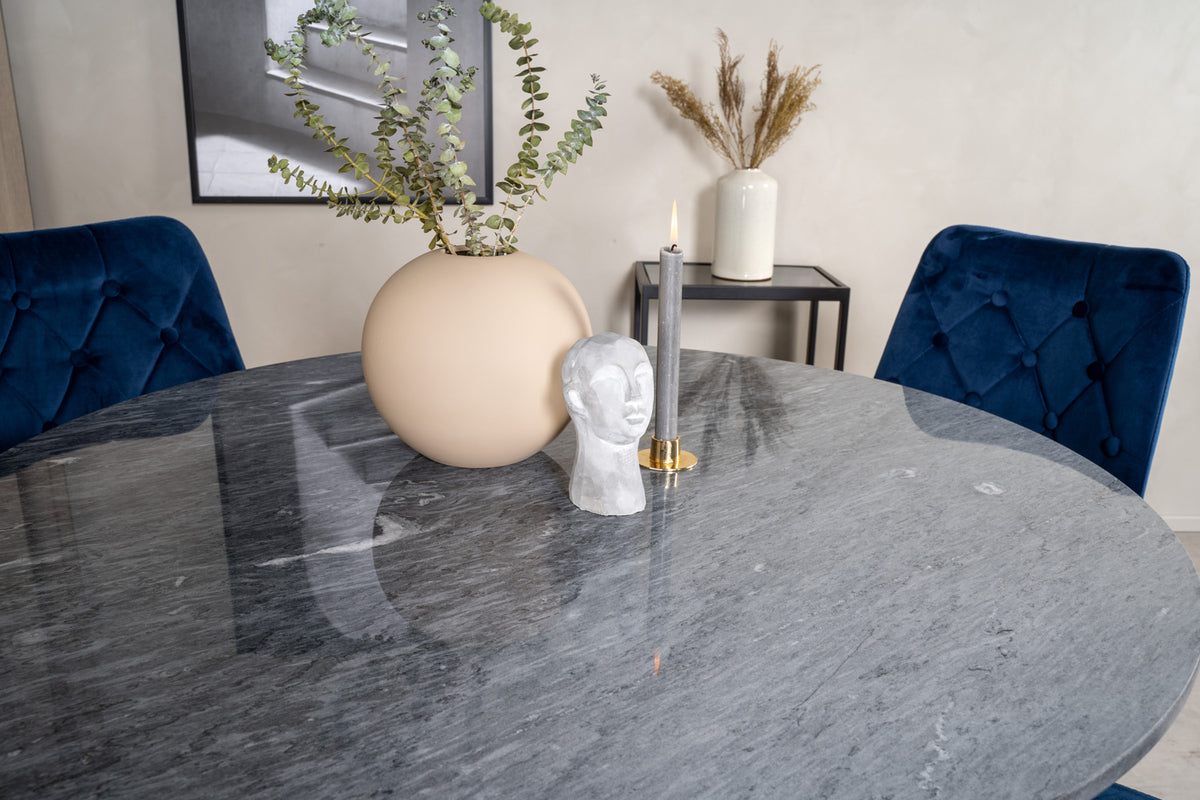 Venture Design Estelle & Velvet Deluxe Runda Matbord ⌀106 Mörkgrå + Matstolar 2-pack Blå