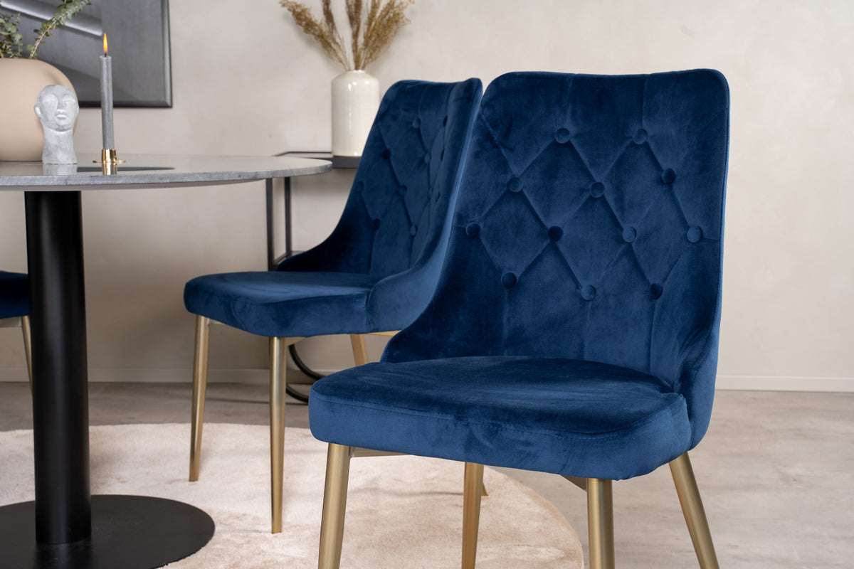 Venture Design Estelle & Velvet Deluxe Runda Matbord ⌀106 Mörkgrå + Matstolar 2-pack Blå