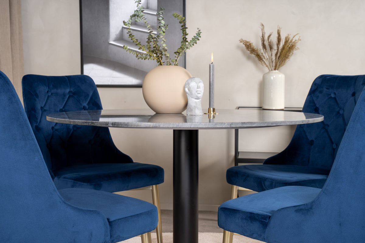 Venture Design Estelle & Velvet Deluxe Runda Matbord ⌀106 Mörkgrå + Matstolar 2-pack Blå
