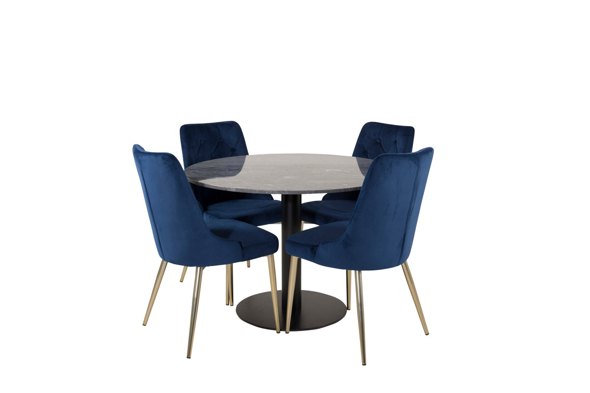 Venture Design Estelle & Velvet Deluxe Runda Matbord ⌀106 Mörkgrå + Matstolar 2-pack Blå