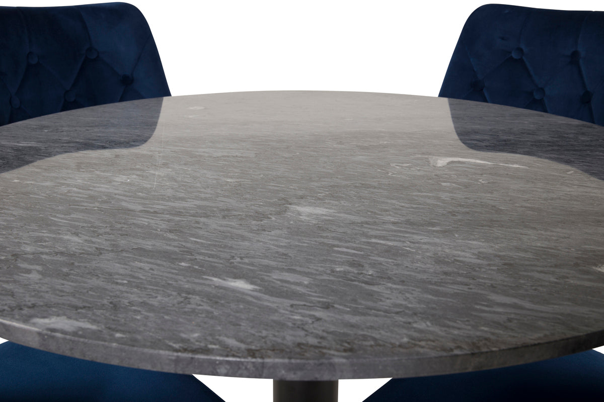 Venture Design Estelle & Velvet Deluxe Runda Matbord ⌀106 Mörkgrå + Matstolar 2-pack Blå