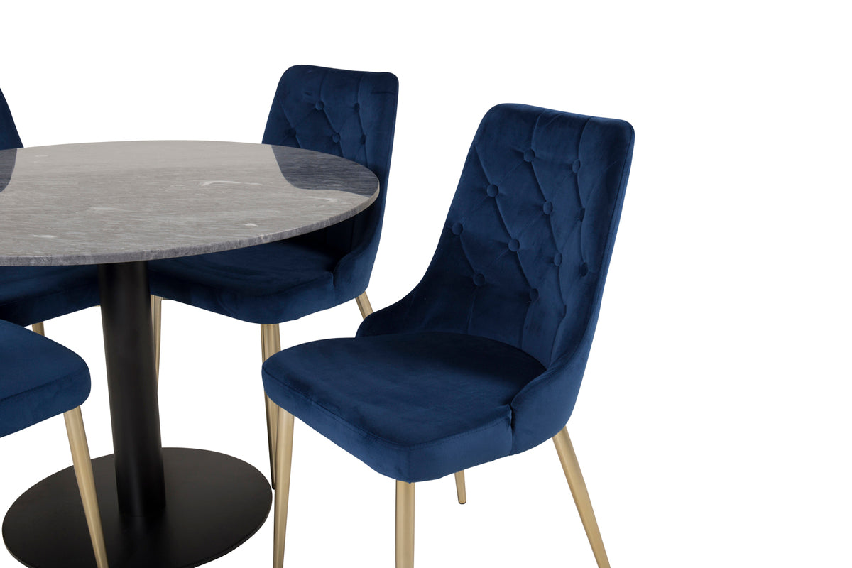 Venture Design Estelle & Velvet Deluxe Runda Matbord ⌀106 Mörkgrå + Matstolar 2-pack Blå