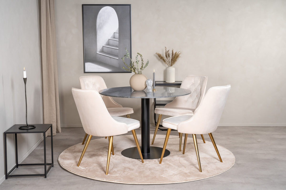 Venture Design Estelle & Velvet Deluxe Runda Matbord ⌀106 Mörkgrå + Matstolar 2-pack Beige