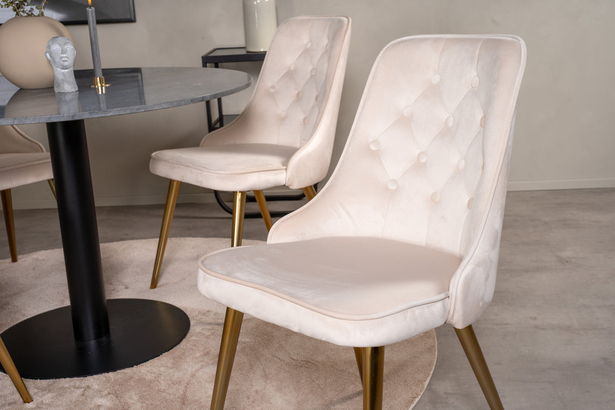 Venture Design Estelle & Velvet Deluxe Runda Matbord ⌀106 Mörkgrå + Matstolar 2-pack Beige