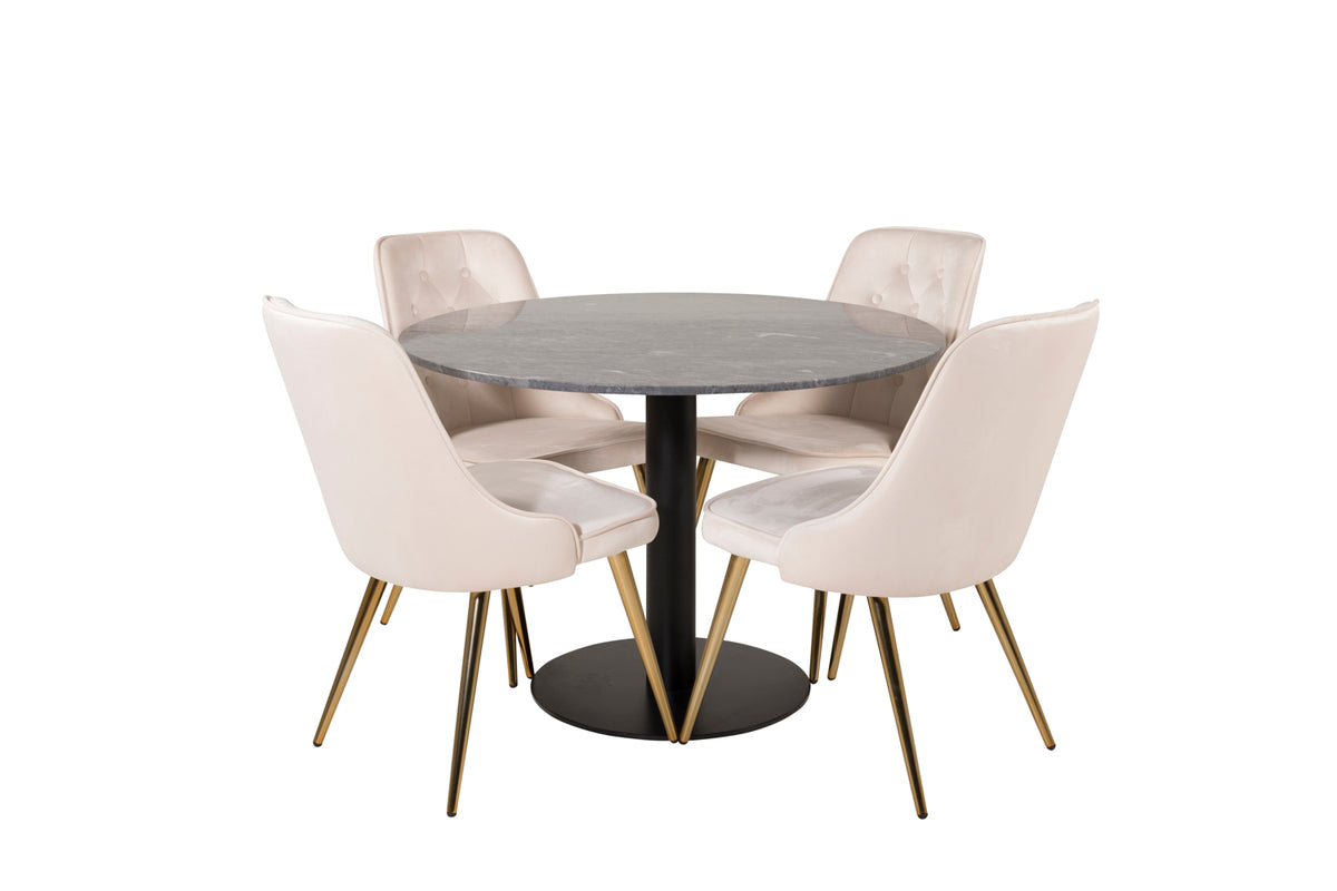 Venture Design Estelle & Velvet Deluxe Runda Matbord ⌀106 Mörkgrå + Matstolar 2-pack Beige
