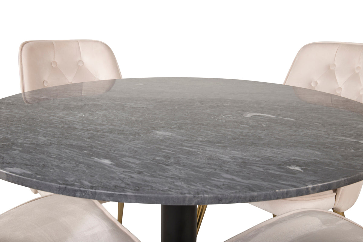 Venture Design Estelle & Velvet Deluxe Runda Matbord ⌀106 Mörkgrå + Matstolar 2-pack Beige