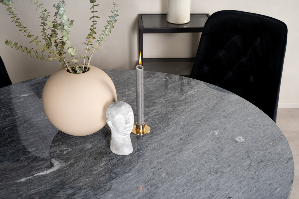Venture Design Estelle & Velvet Deluxe Runda Matbord ⌀106 Mörkgrå + Matstolar 2-pack Svart