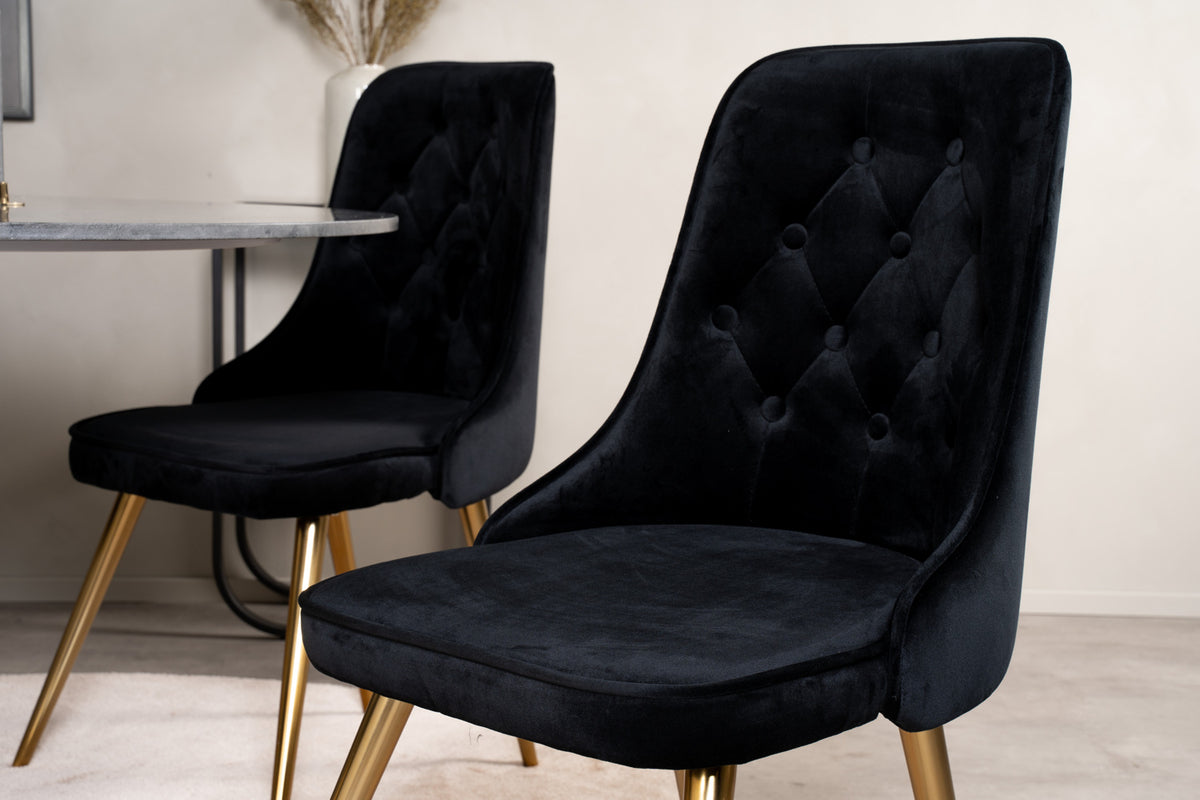 Venture Design Estelle & Velvet Deluxe Runda Matbord ⌀106 Mörkgrå + Matstolar 2-pack Svart