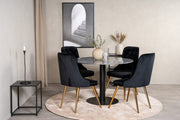 Venture Design Estelle & Velvet Deluxe Runda Matbord ⌀106 Mörkgrå + Matstolar 2-pack Svart