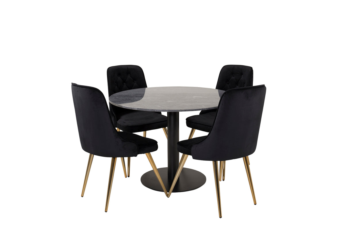 Venture Design Estelle & Velvet Deluxe Runda Matbord ⌀106 Mörkgrå + Matstolar 2-pack Svart