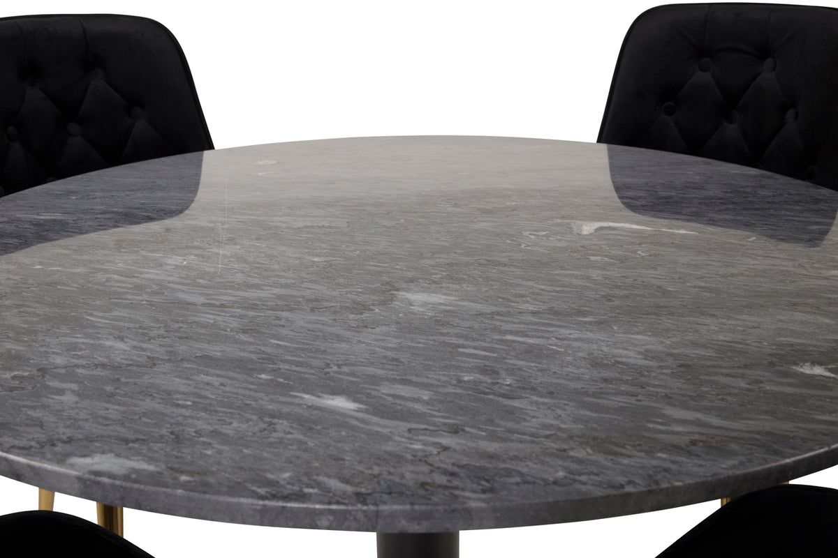 Venture Design Estelle & Velvet Deluxe Runda Matbord ⌀106 Mörkgrå + Matstolar 2-pack Svart