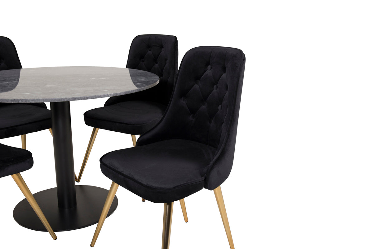 Venture Design Estelle & Velvet Deluxe Runda Matbord ⌀106 Mörkgrå + Matstolar 2-pack Svart