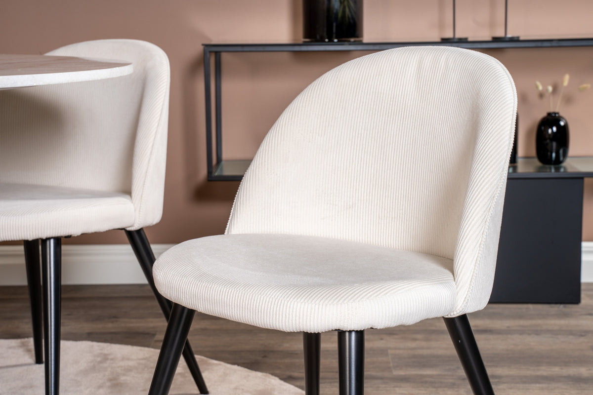Venture Design Estelle & Velvet Runda Matbord ⌀106 Vit + Matstolar 2-pack Grädde