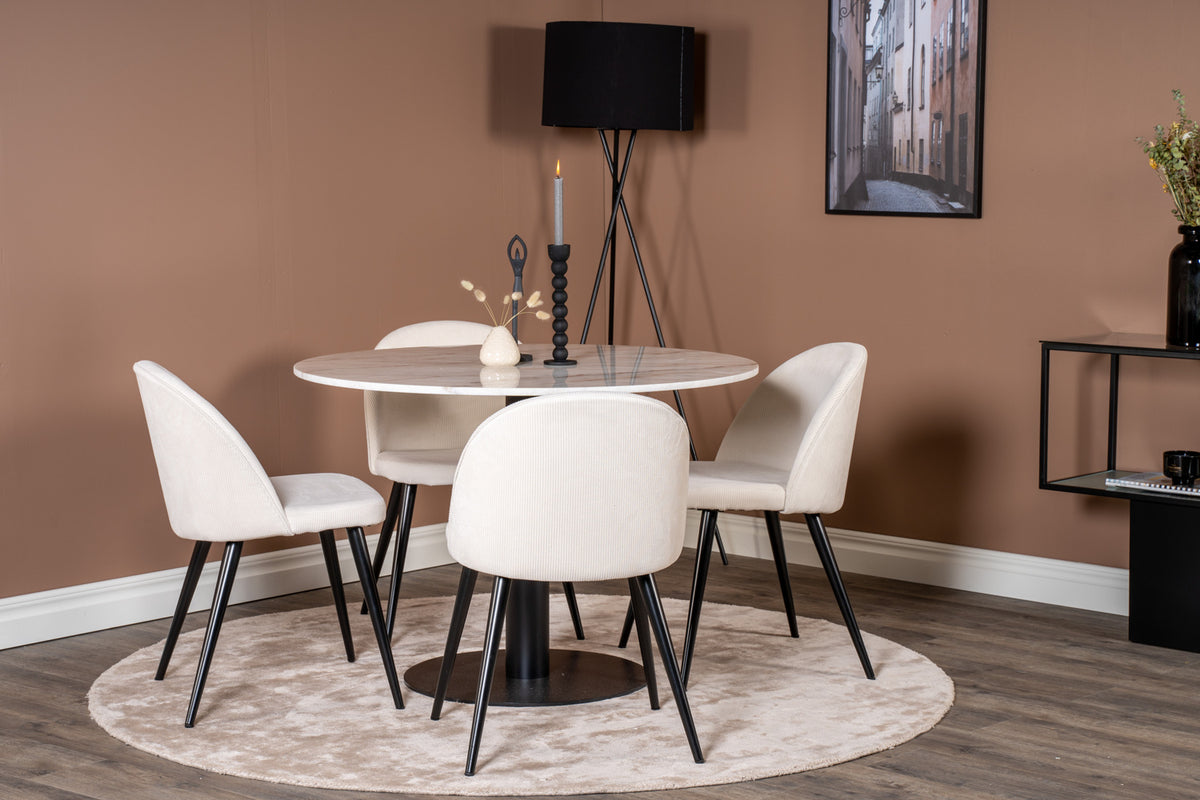 Venture Design Estelle & Velvet Runda Matbord ⌀106 Vit + Matstolar 2-pack Grädde