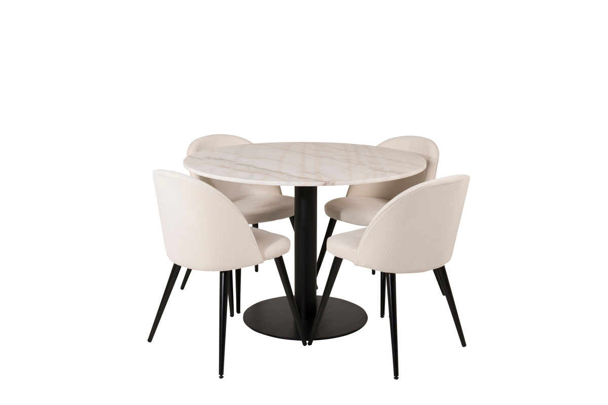 Venture Design Estelle & Velvet Runda Matbord ⌀106 Vit + Matstolar 2-pack Grädde