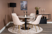 Venture Design Estelle & Velvet Deluxe Runda Matbord ⌀106 Vit + Matstolar 2-pack Beige