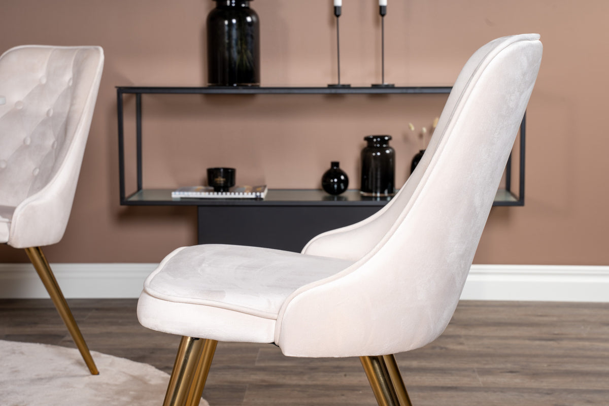 Venture Design Estelle & Velvet Deluxe Runda Matbord ⌀106 Vit + Matstolar 2-pack Beige