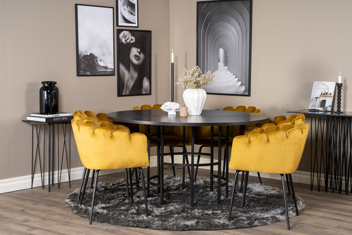 Venture Design Limhamn & Copenhagen Matstolar Gul + Runda Matbord ⌀140 Svart