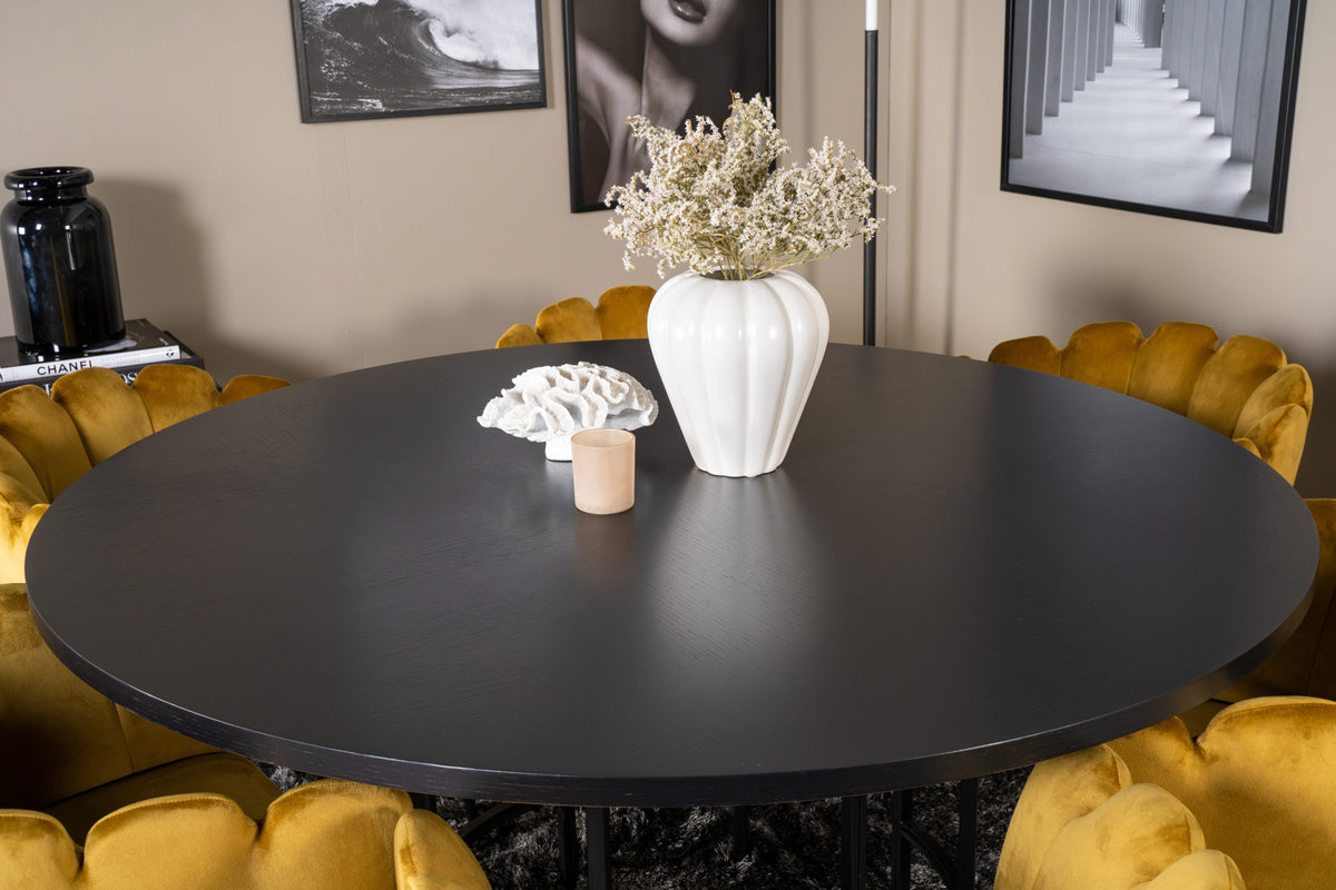 Venture Design Limhamn & Copenhagen Matstolar Gul + Runda Matbord ⌀140 Svart
