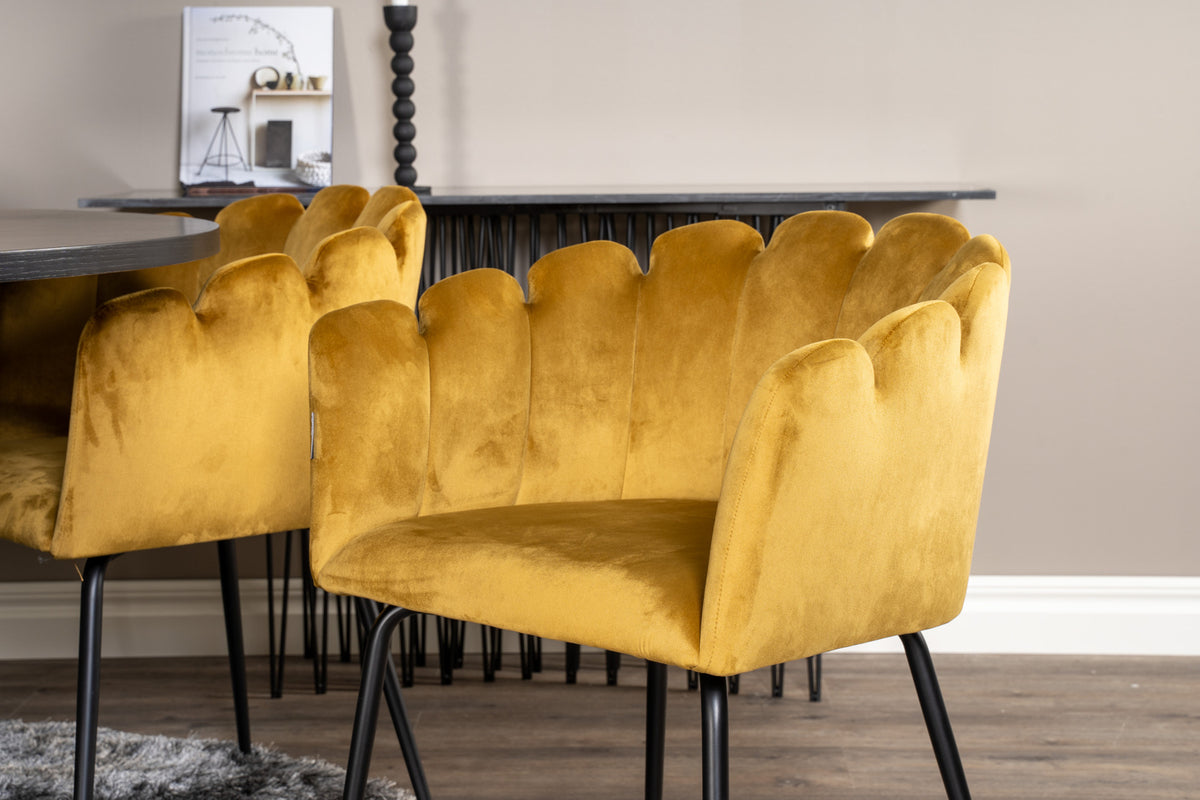 Venture Design Limhamn & Copenhagen Matstolar Gul + Runda Matbord ⌀140 Svart