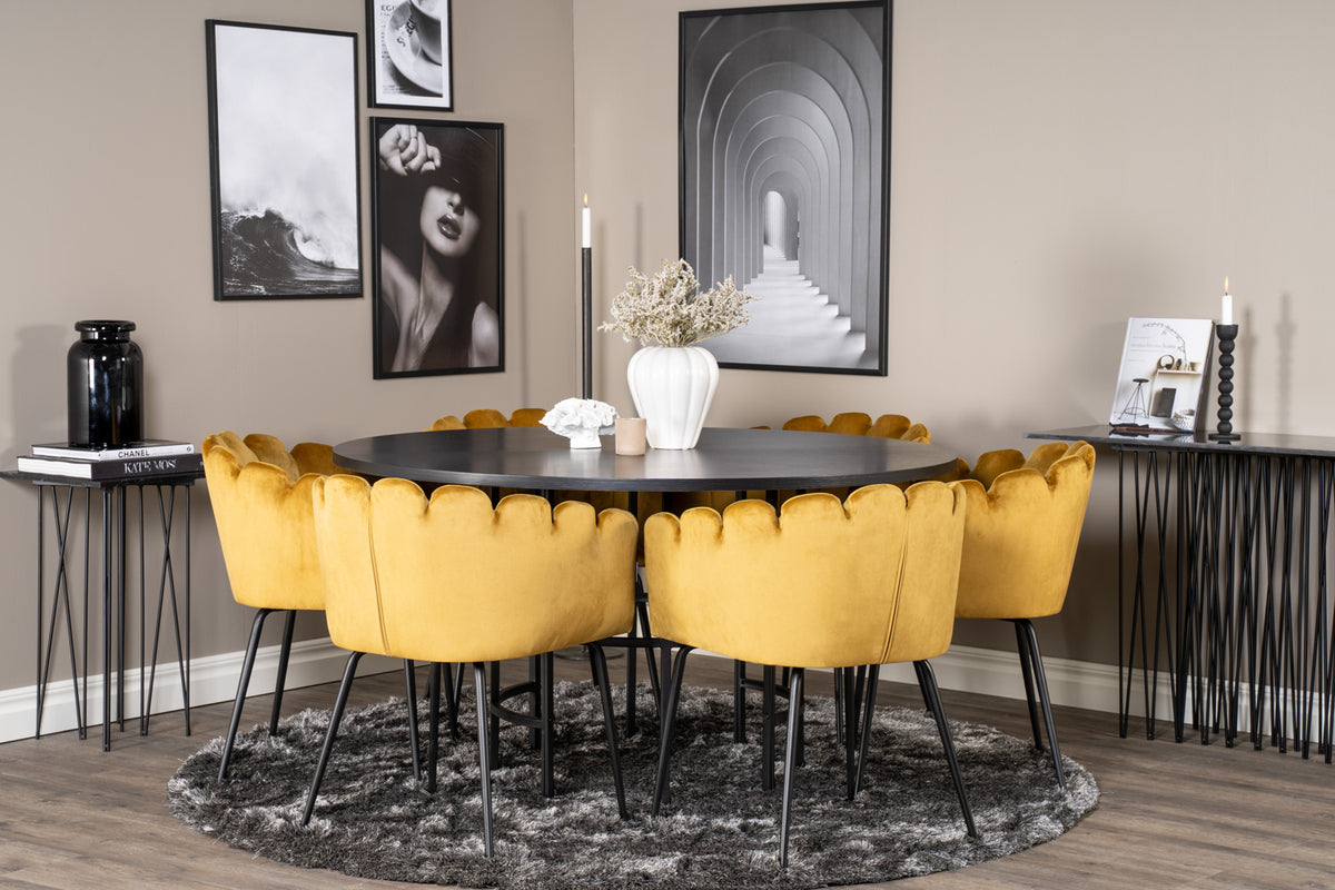 Venture Design Limhamn & Copenhagen Matstolar Gul + Runda Matbord ⌀140 Svart