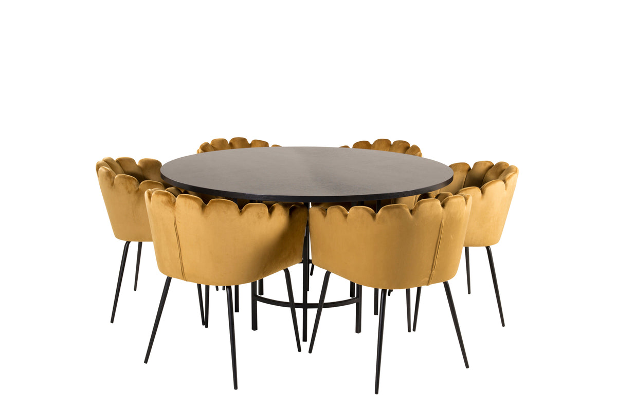 Venture Design Limhamn & Copenhagen Matstolar Gul + Runda Matbord ⌀140 Svart