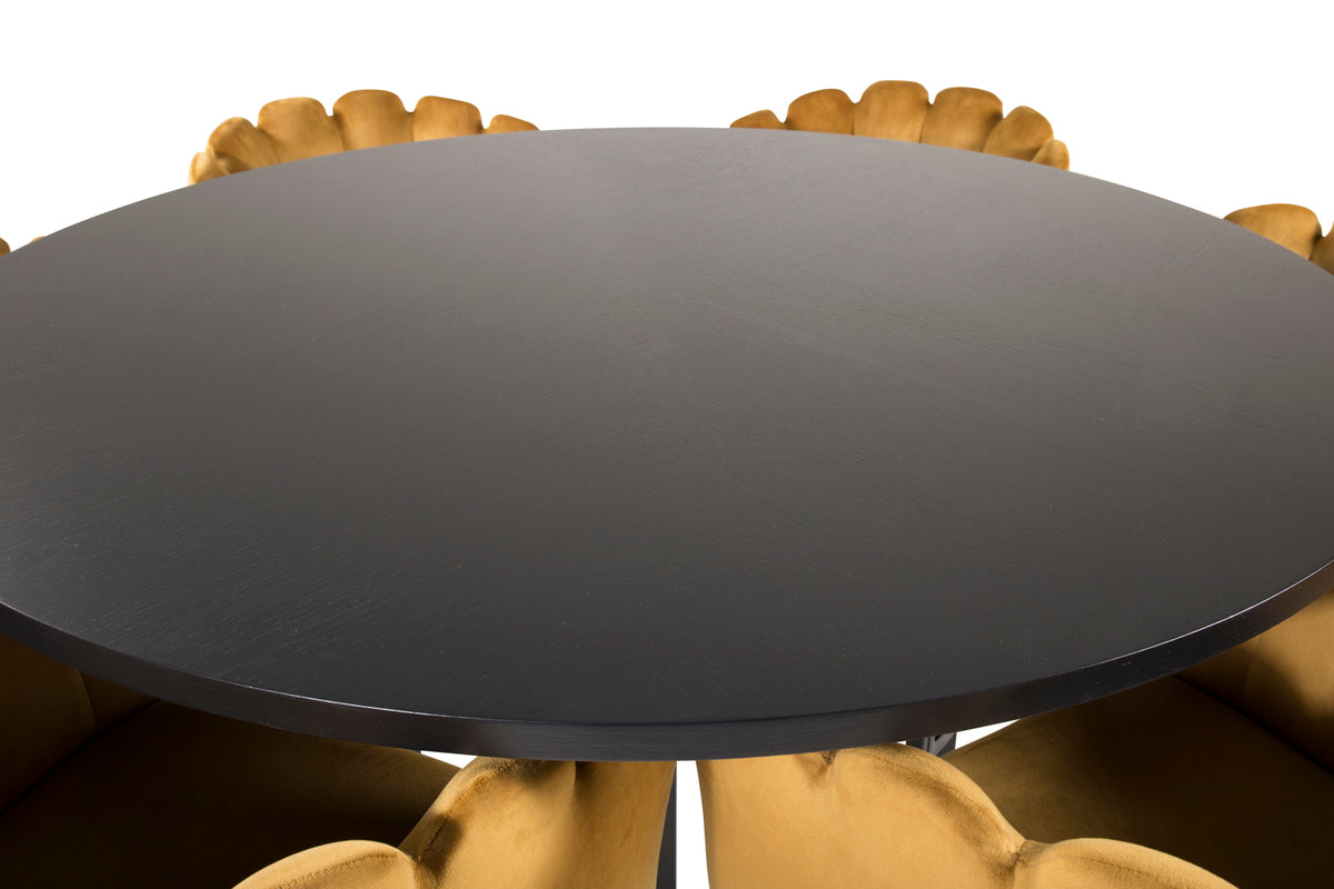 Venture Design Limhamn & Copenhagen Matstolar Gul + Runda Matbord ⌀140 Svart