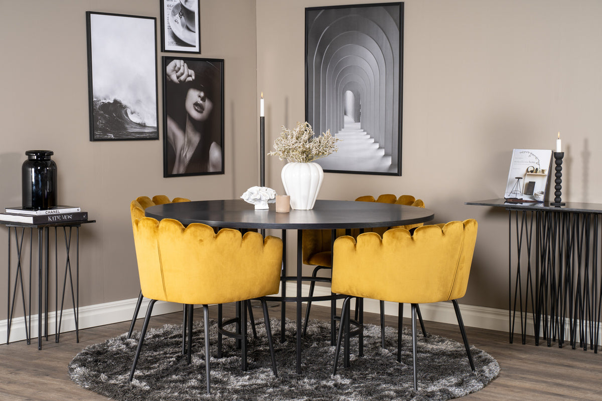 Venture Design Limhamn & Copenhagen Matstolar Gul + Runda Matbord ⌀140 Svart