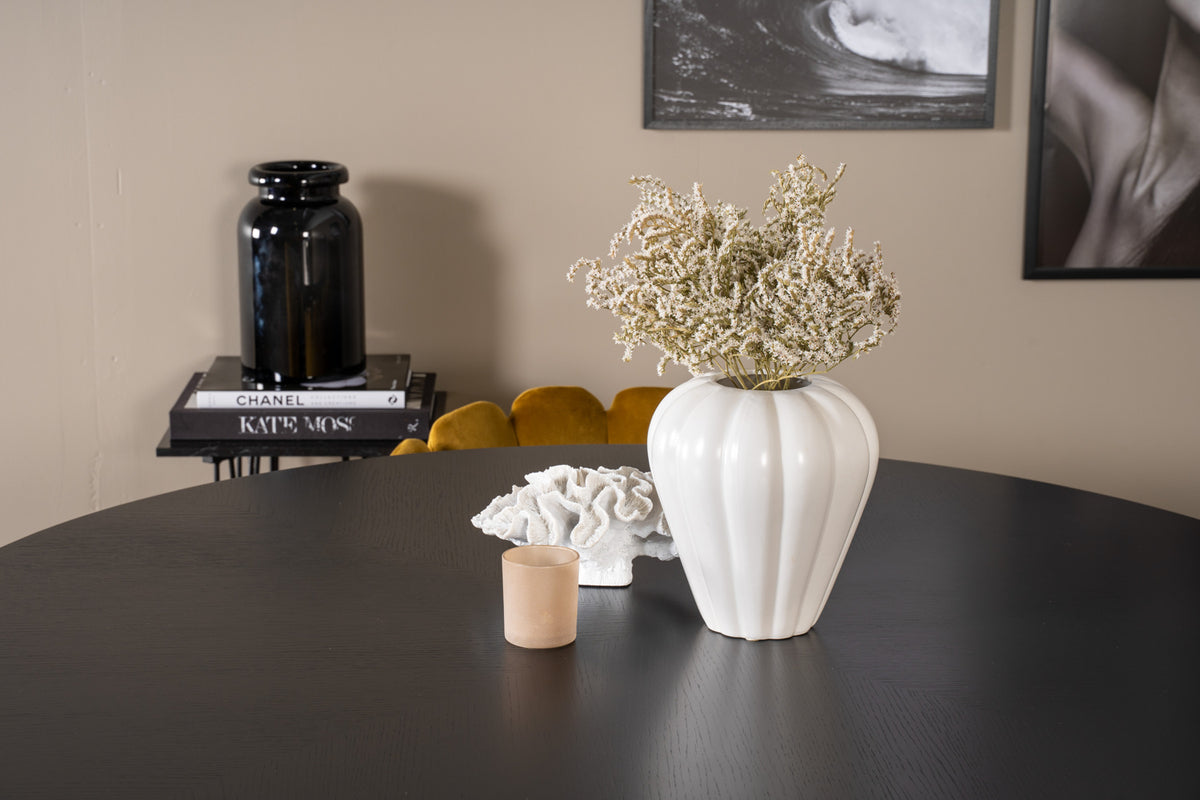 Venture Design Limhamn & Copenhagen Matstolar Gul + Runda Matbord ⌀140 Svart