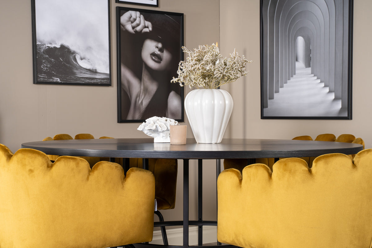 Venture Design Limhamn & Copenhagen Matstolar Gul + Runda Matbord ⌀140 Svart