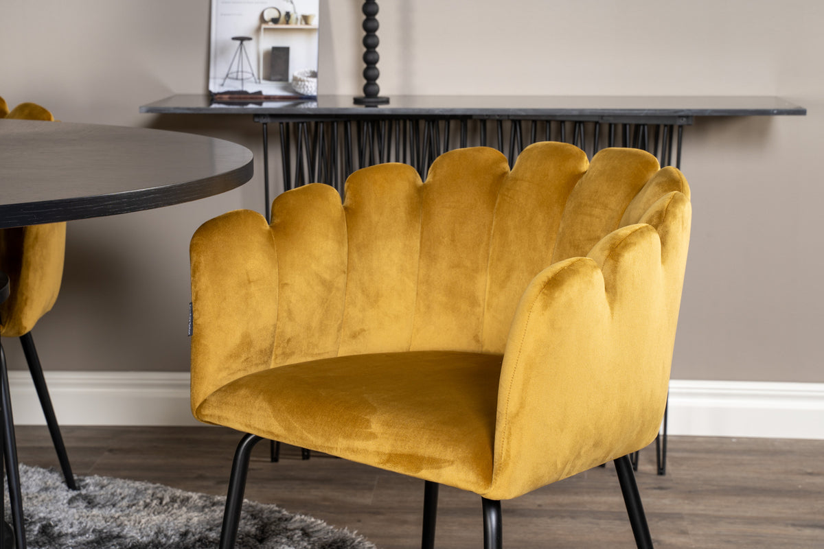 Venture Design Limhamn & Copenhagen Matstolar Gul + Runda Matbord ⌀140 Svart