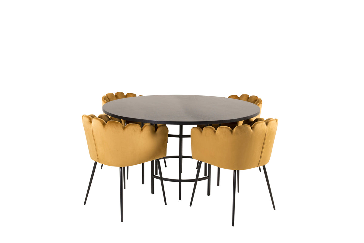 Venture Design Limhamn & Copenhagen Matstolar Gul + Runda Matbord ⌀140 Svart