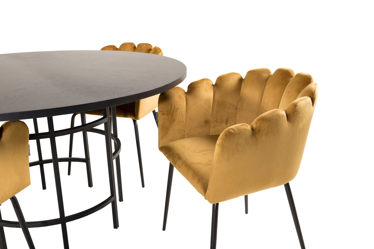 Venture Design Limhamn & Copenhagen Matstolar Gul + Runda Matbord ⌀140 Svart