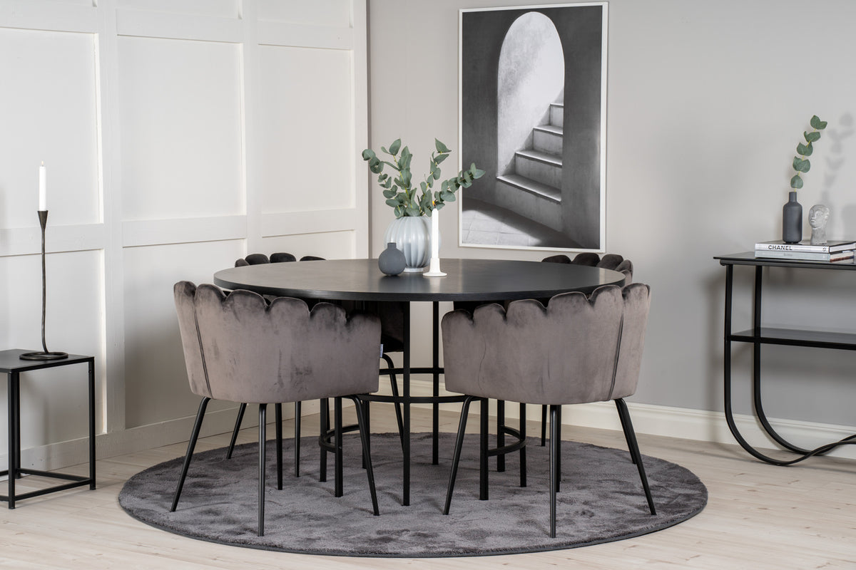 Venture Design Limhamn & Copenhagen Matstolar Grå + Runda Matbord ⌀140 Svart