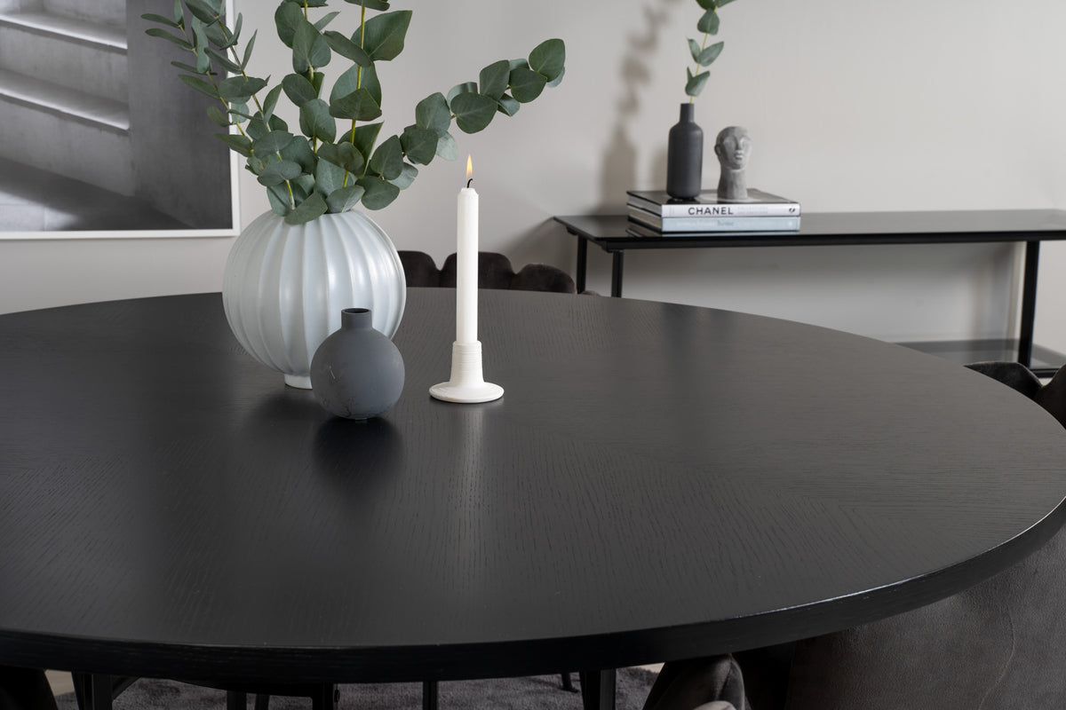 Venture Design Limhamn & Copenhagen Matstolar Grå + Runda Matbord ⌀140 Svart