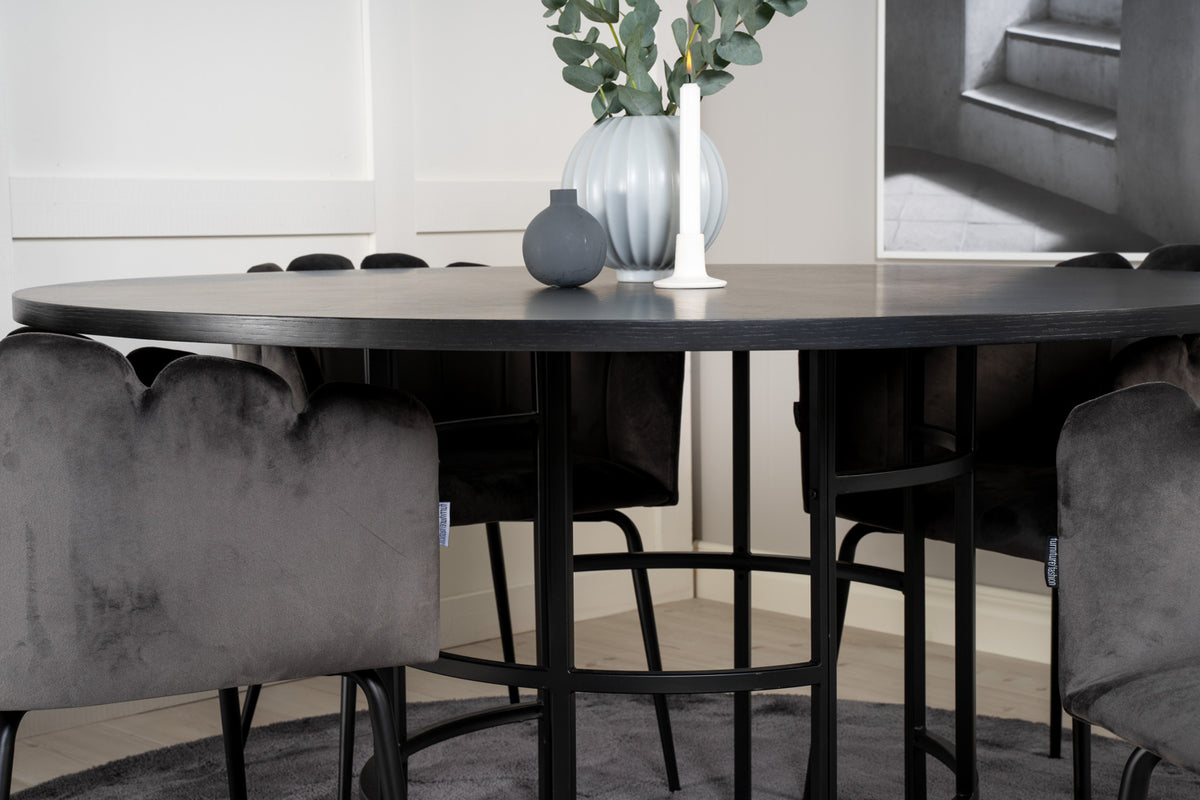Venture Design Limhamn & Copenhagen Matstolar Grå + Runda Matbord ⌀140 Svart